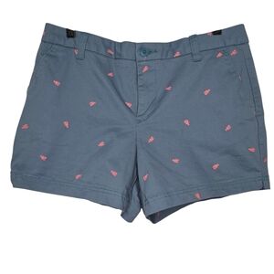 Magellan Outdoor Women 6" Mid Rise Teal Green Pink Lobster Chino Shorts Size 10